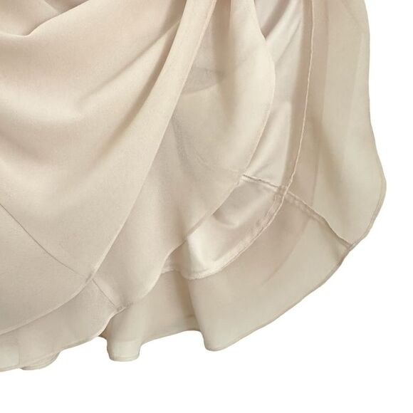 Formal Neutral Prom Wedding Sleeveless Lace Y2K Beaded Flowy Sheer Mini Dress - Picture 6 of 13